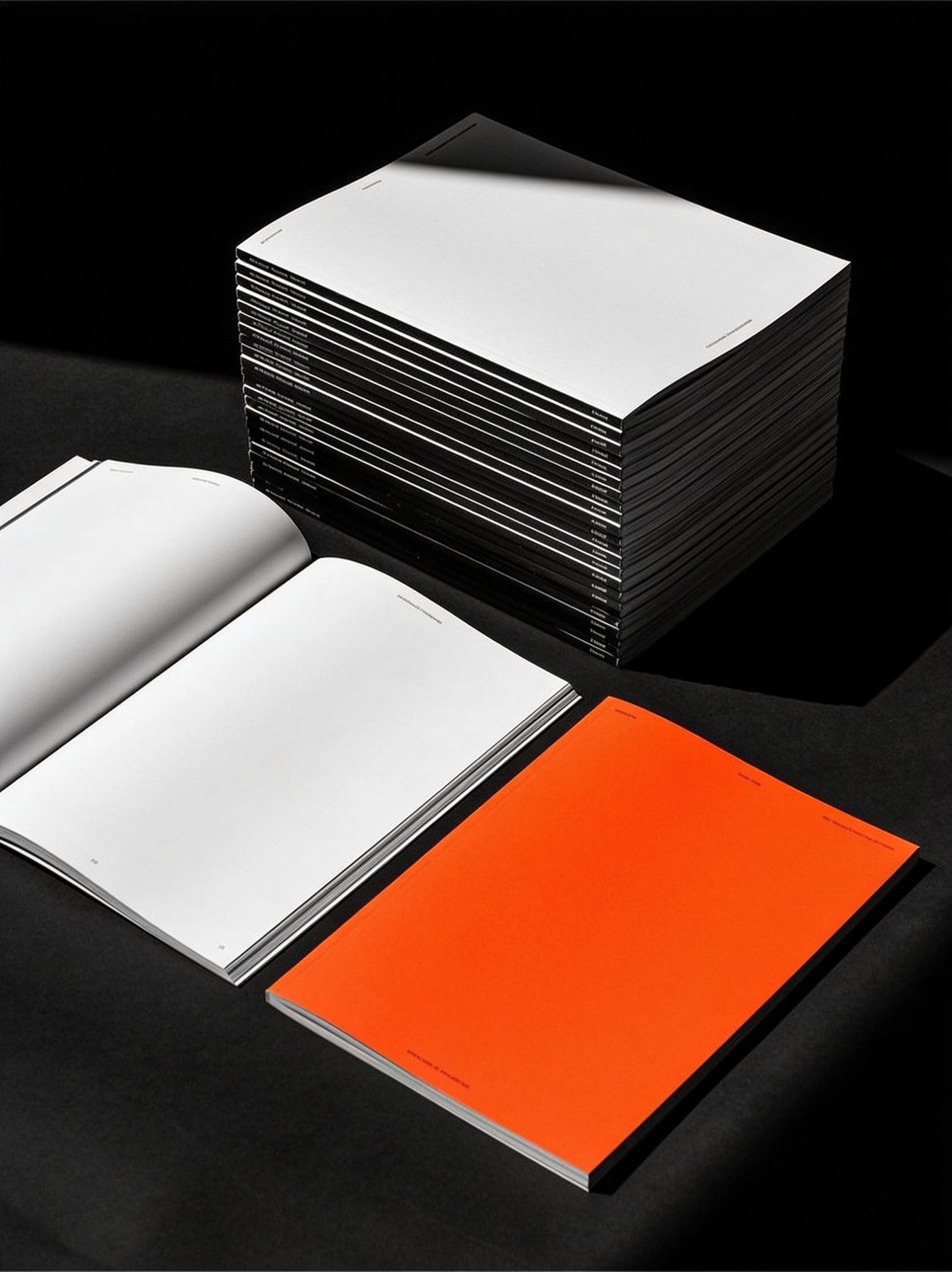 Magazine und Kataloge, eines mit orangefarbenem Cover